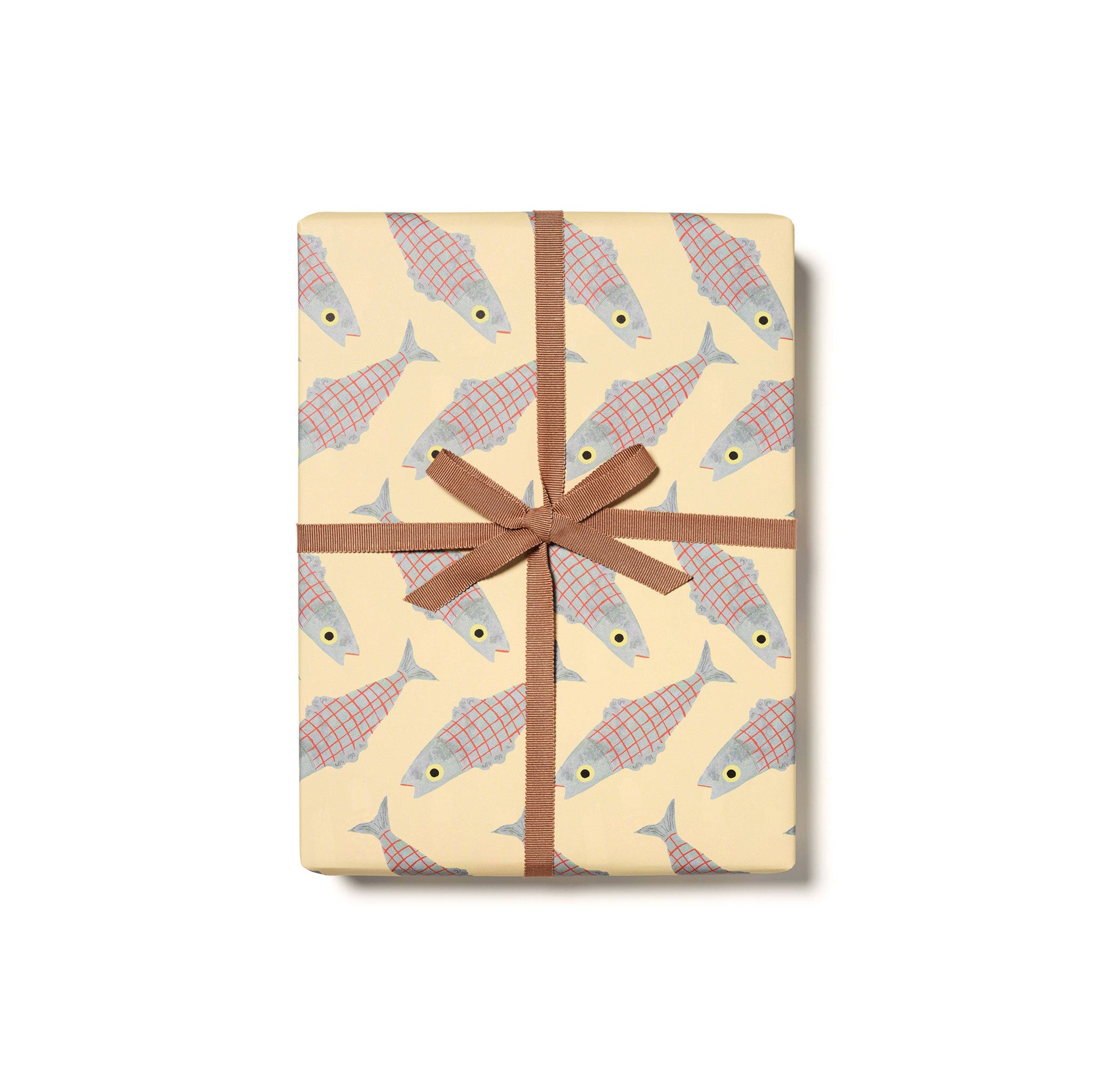 Red Cap Cards Herring Gift Wrap, set of 3 recycled 19 × 27 inch sheets illustrated by Emily Isabella, rolled in cellophane without core.