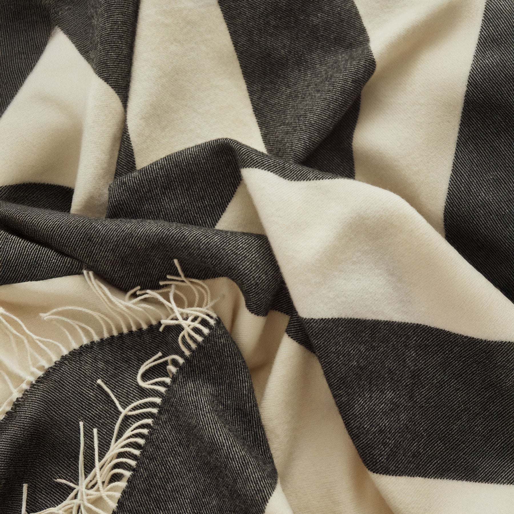 Silleben Sweater Throw in black 100% combed wool with tone-on-tone stripes.