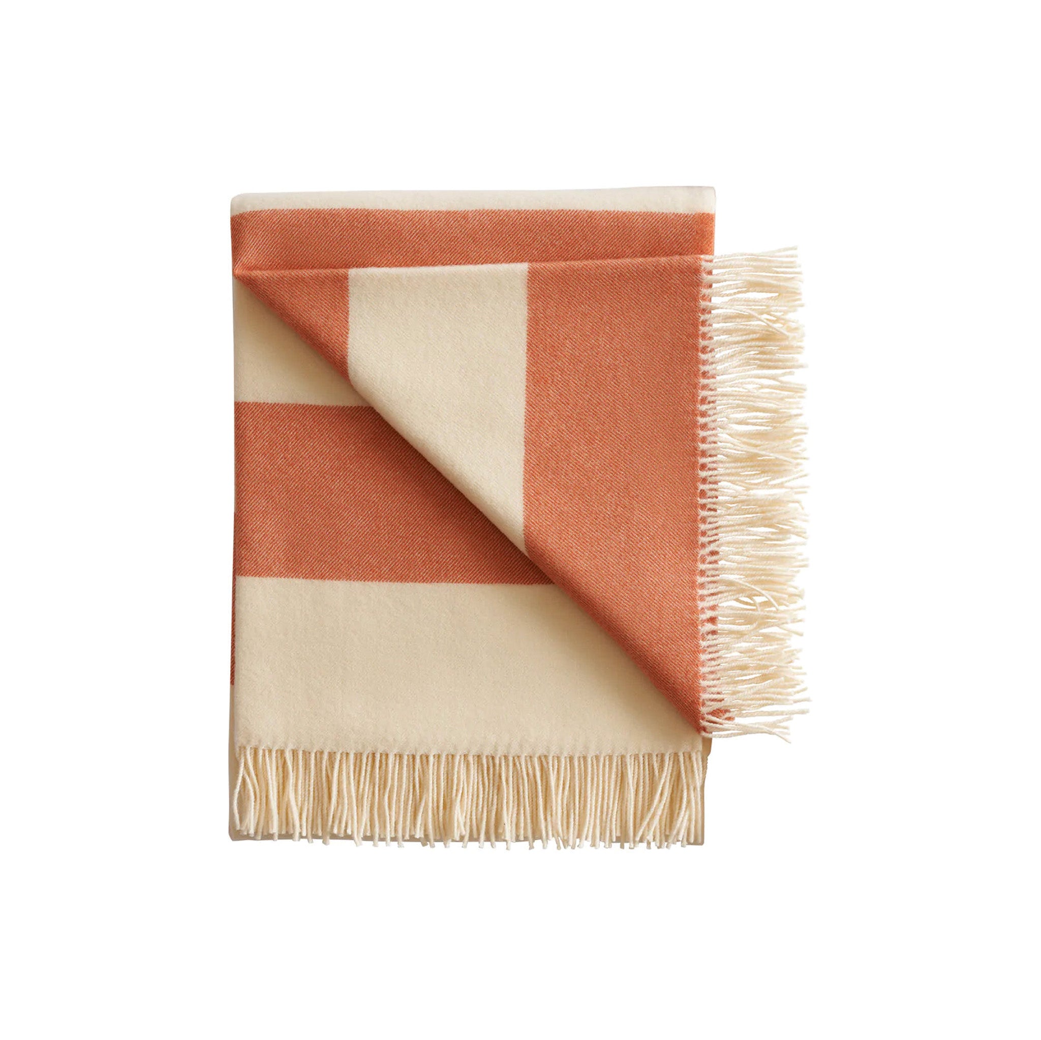 Stilleben Sweater Throw in orange 100% combed wool with tone-on-tone stripes.