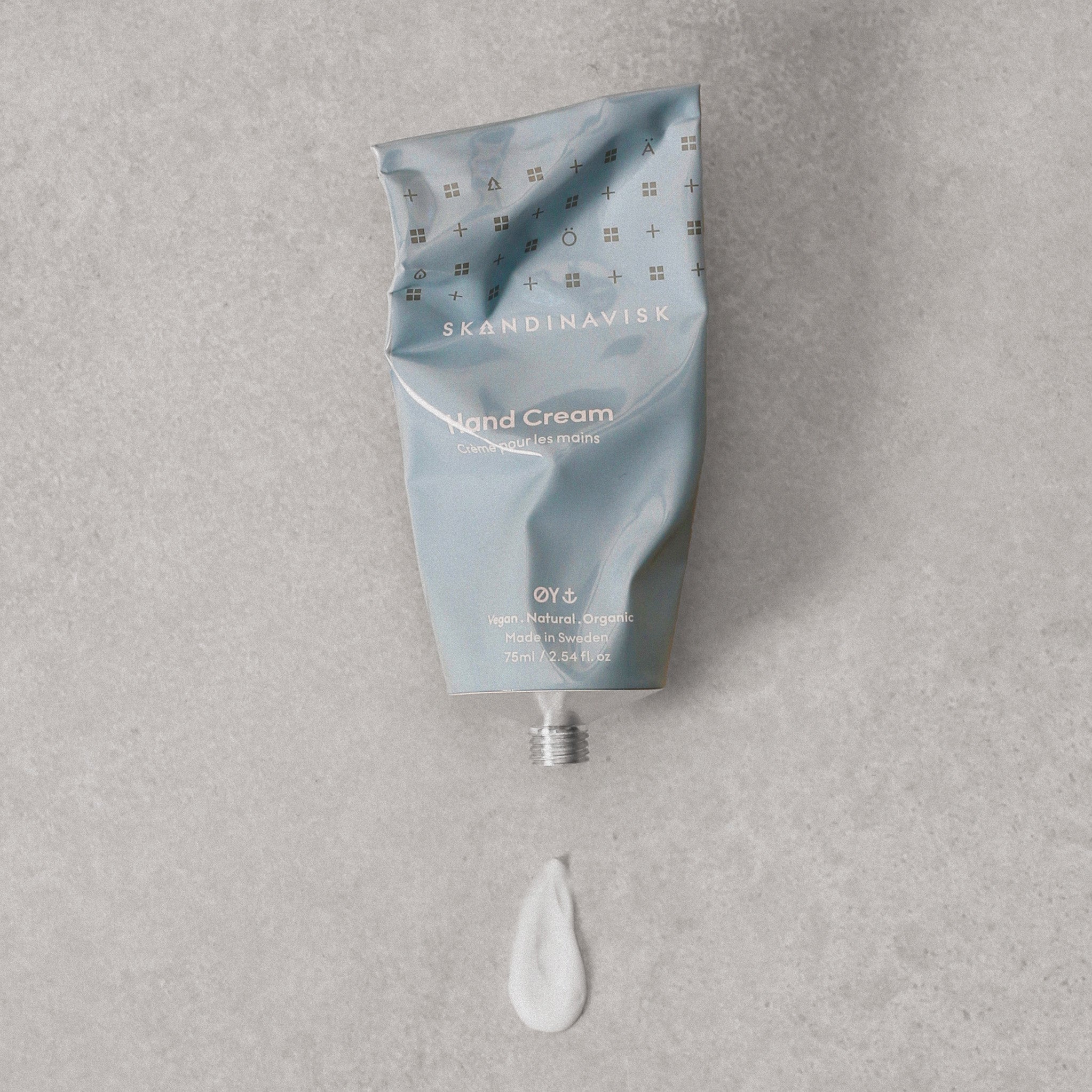 Skandinavisk ØY 75 ml hand cream in recycled aluminum tube with FSC-certified packaging.