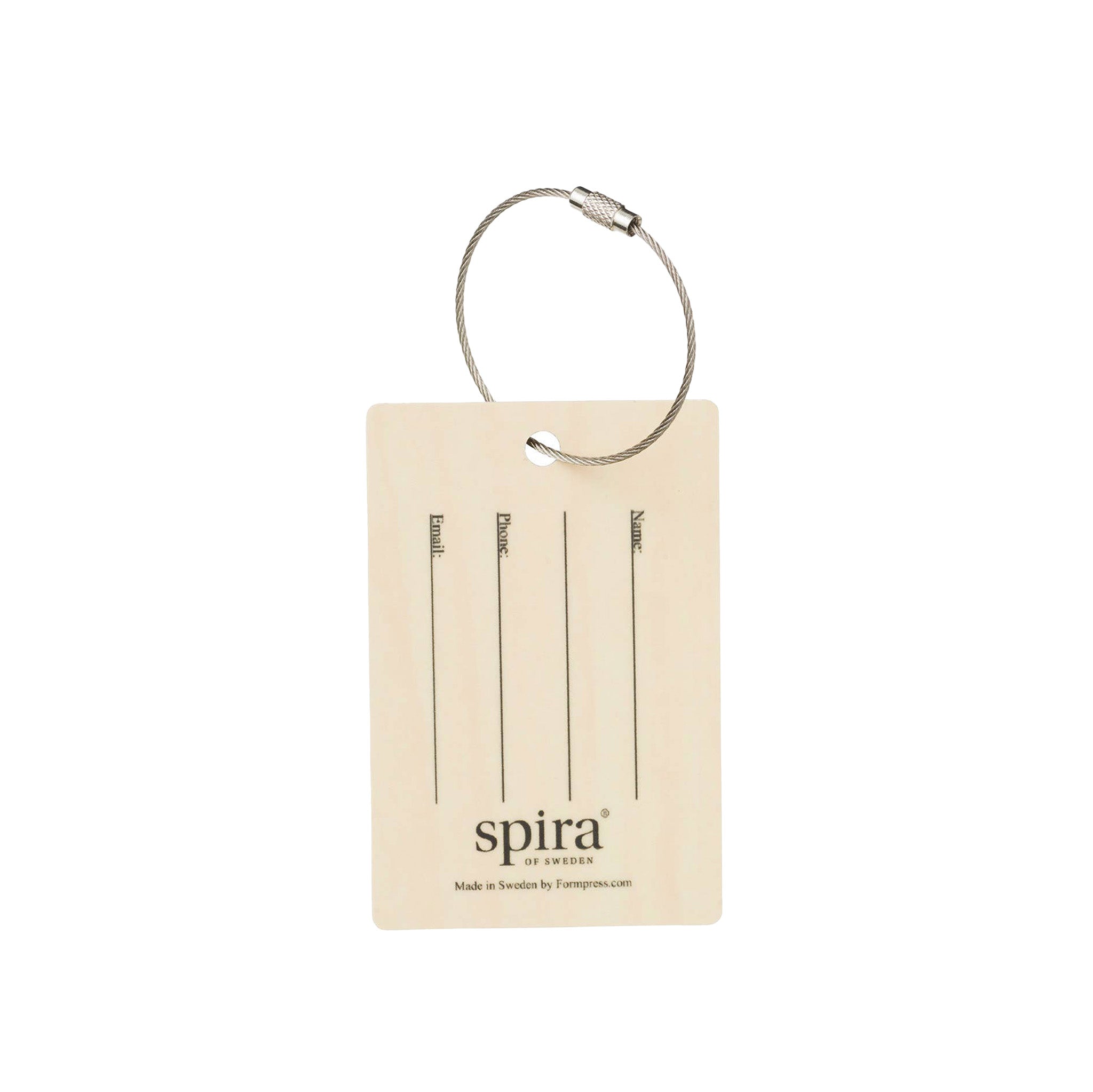Kerstin Bag-Tag by Spira of Sweden, floral illustrated birch veneer luggage tag with metal wire, 2.4" × 3.5".