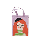 Kompiskasse Astrid Tote Bag by Spira of Sweden, natural cotton tote with illustrated Astrid character, 15" × 18.5".