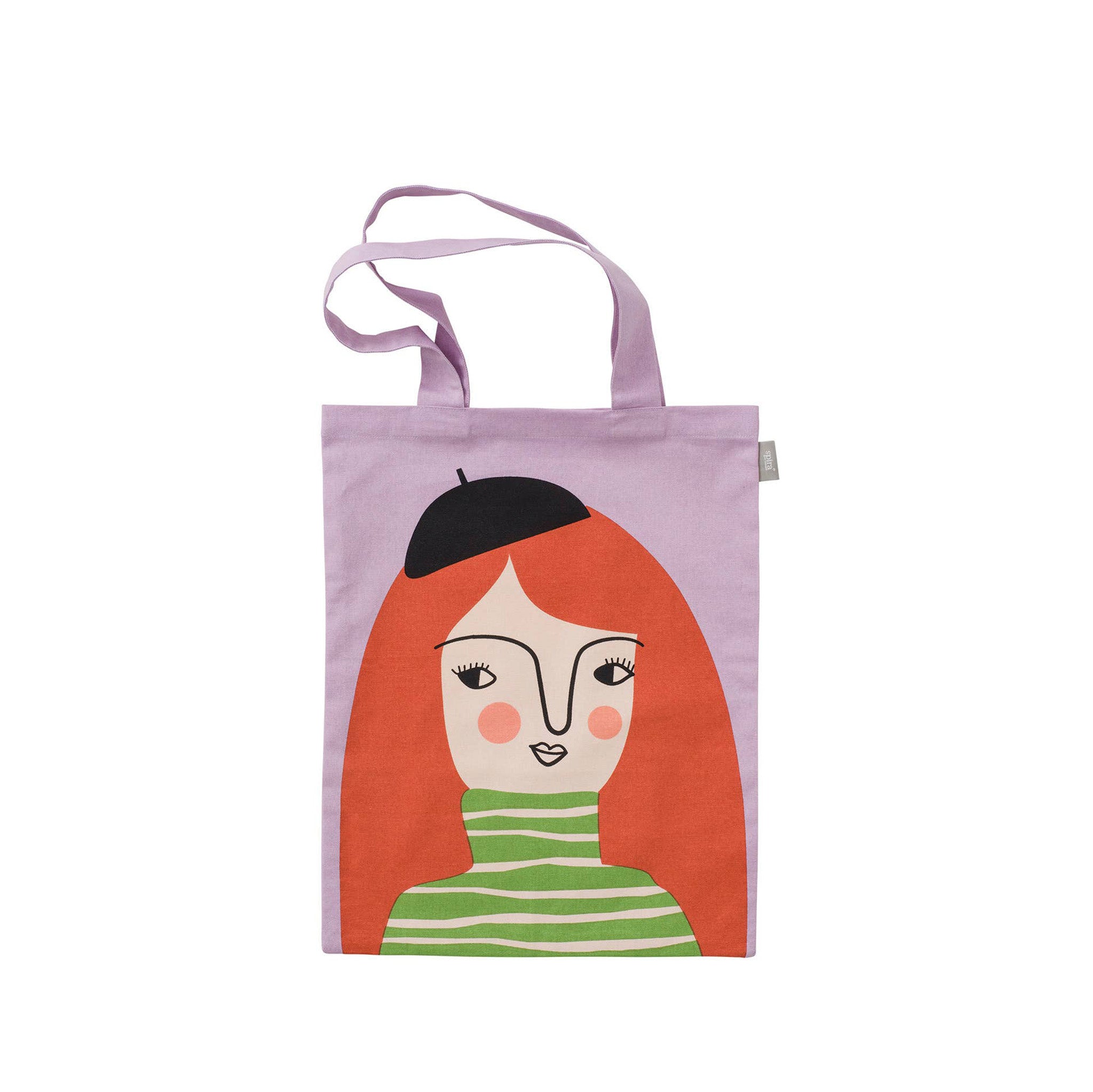 Kompiskasse Astrid Tote Bag by Spira of Sweden, natural cotton tote with illustrated Astrid character, 15" × 18.5".