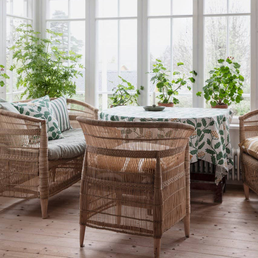 Renfana Cushion Cover by Spira of Sweden, green and yellow floral cotton pillow cover, 20" × 20", double-sided print.