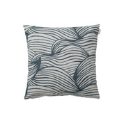 Wave Cushion Cover by Spira of Sweden, cotton pillow cover with Nordic wave print inspired by ocean tides, double-sided in blue or grey, 20" × 20".