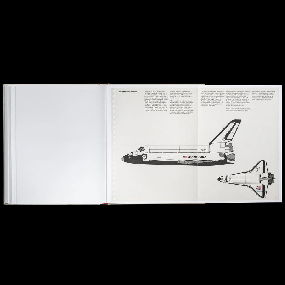 NASA Graphics Standards Manual book — case-bound with silkscreen cover, reproducing Danne & Blackburn’s 1975 design system with original scans and essays.