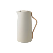 Stelton Emma Vacuum Coffee Jug in sand lacquered steel with beechwood handle. Thermal coffee jug keeps coffee hot for hours, 1.2 L. Designed by HolmbäckNordentoft.