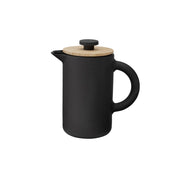Stelton Theo French Press in matte black stoneware by Francis Cayouette with glossy interior glaze, rustic yet modern Nordic coffee maker, 0.8L capacity.