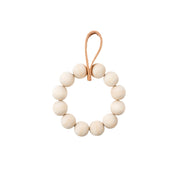 Verso Design KRANSSI Wreath Trivet in Birch with Leather loop, handcrafted Nordic bead design, usable as wreath or trivet.