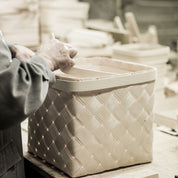 Verso Design Lastu Birch Basket in FSC-certified birch with wool felt or leather handles, sustainably made in Finland for long-lasting Nordic storage.