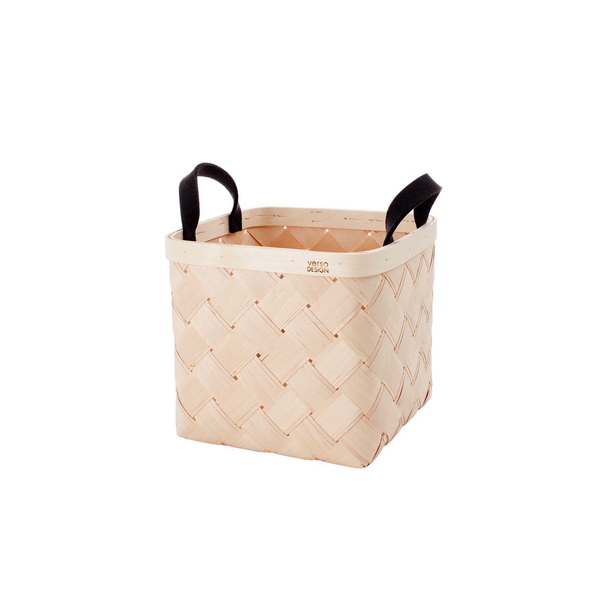 Verso Design Lastu Medium Birch Basket in FSC-certified birch with wool felt handles, sustainably made in Finland for long-lasting Nordic storage.