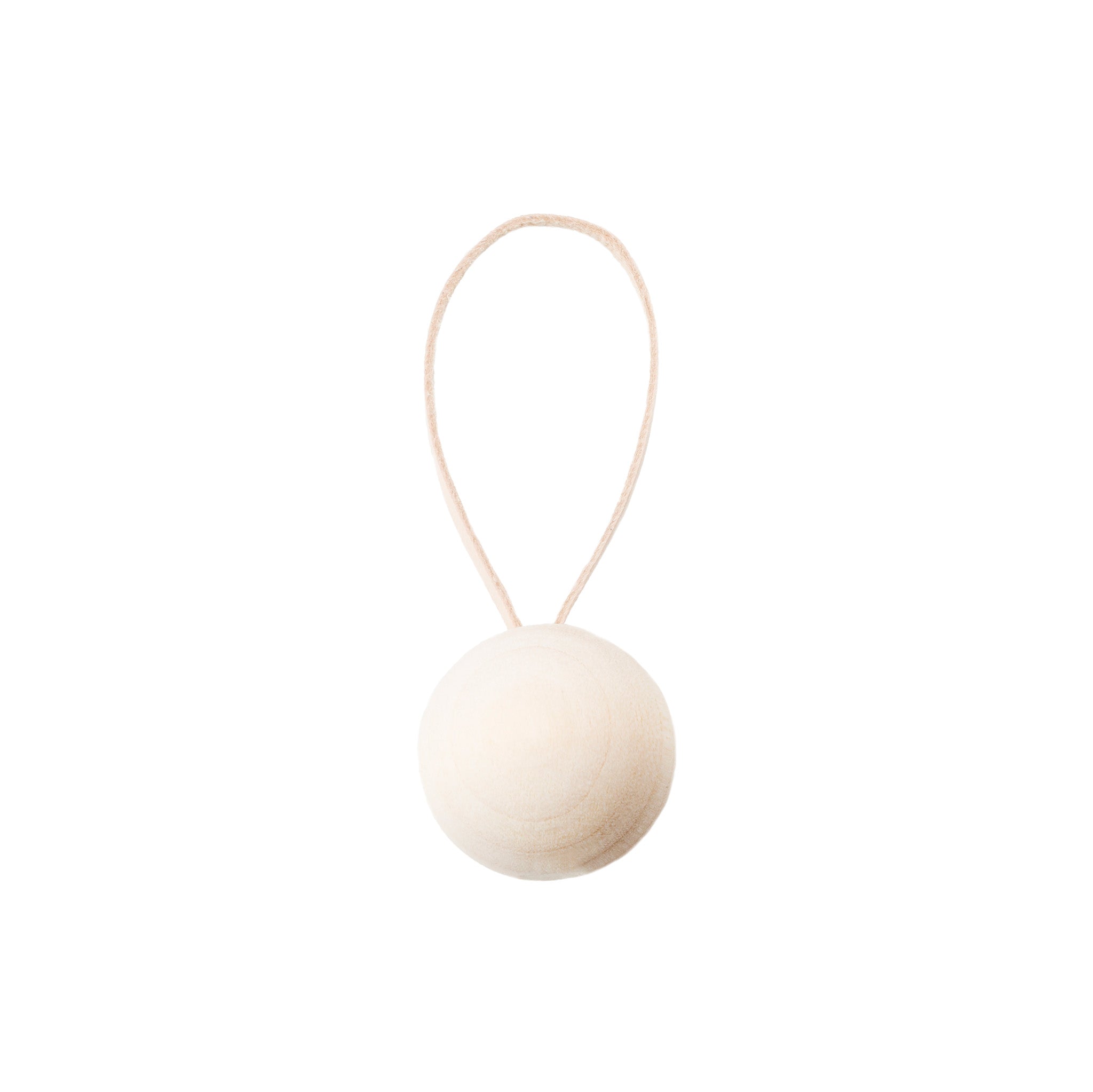 PALLO Ornament by Verso Design — birch wood sphere ornament with leather loop, available in natural or red, inspired by Finnish forests.