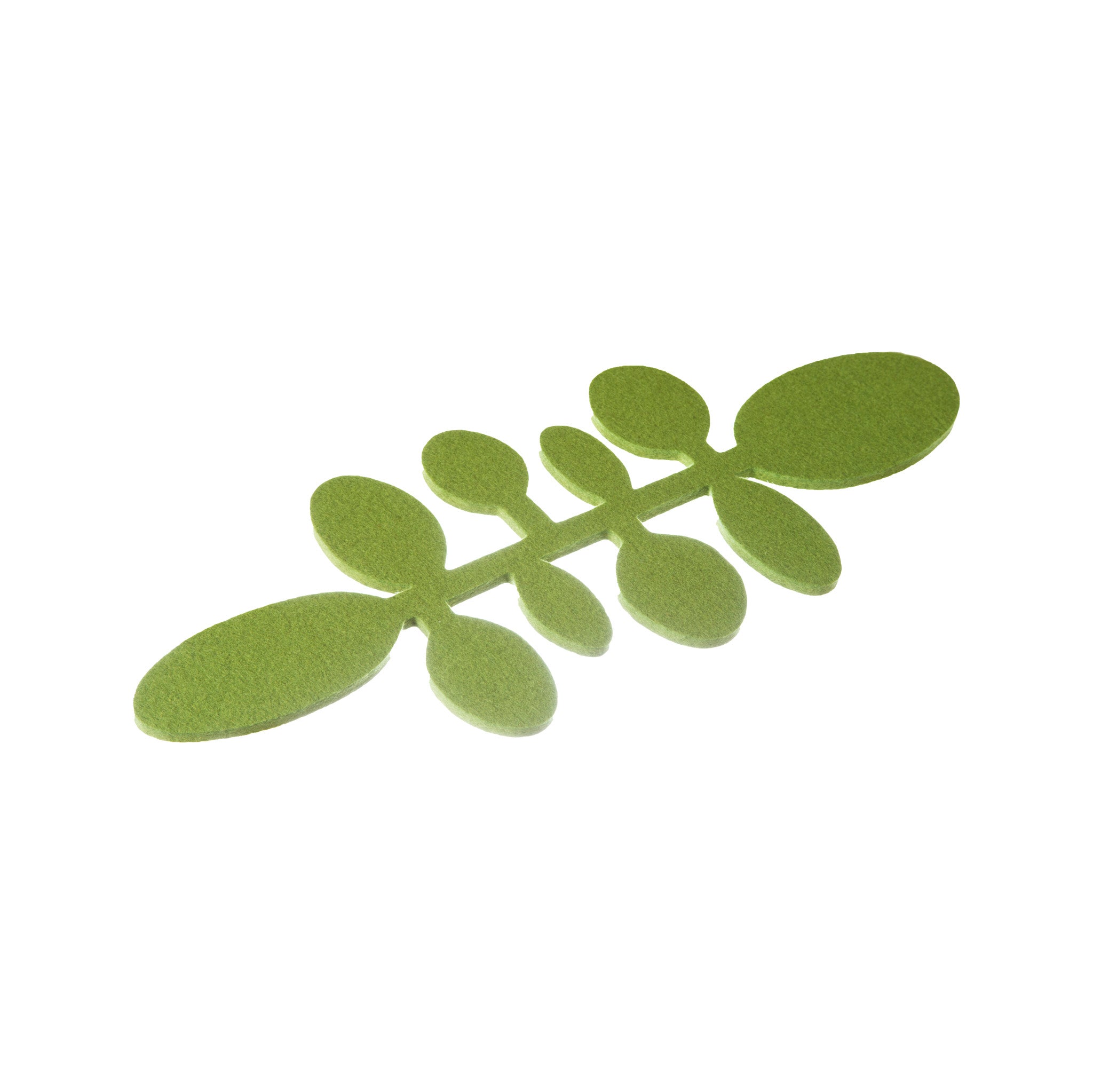 Verso Design PAPU Long Trivet, wool felt trivet with leaf-inspired design in grey, green, or silver. Made in Finland.