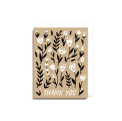 Worthwhile Paper Thank You Floral Pattern Card with playful hand-drawn floral design. Eco-friendly handmade card, A2 size, blank inside, envelope included.
