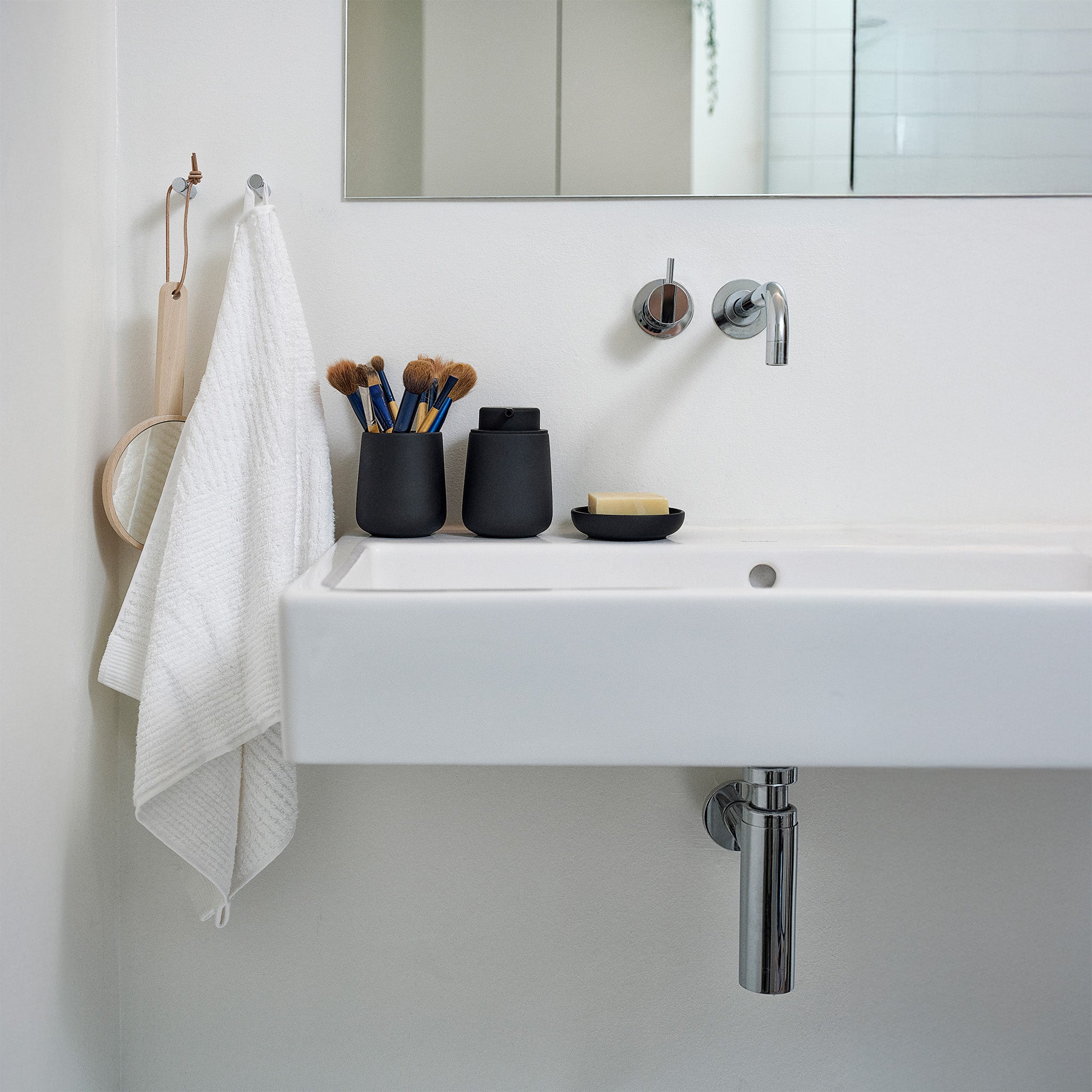 Nova One Soap Dispenser with monochrome soft-touch finish, 0.25 L capacity, designed by Thomas Dudzinski for Zone Denmark.